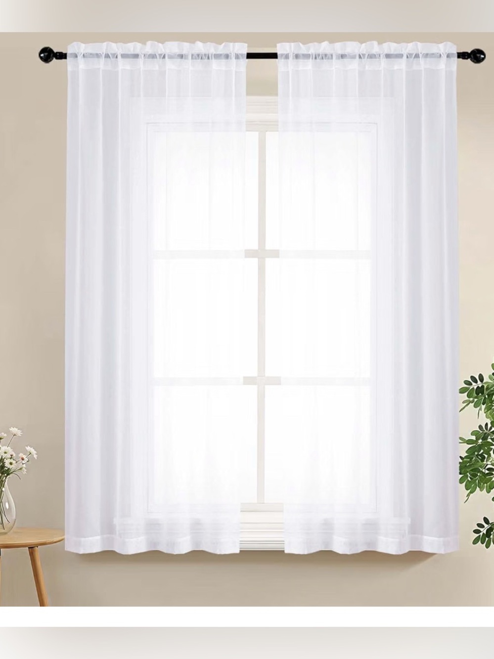 NWT 2 sets (4 panels) White Sheer Curtains 42” wide x 63” length.